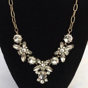 J. Crew Antique Gold Tone Brilliant Faceted Clear Rhinestone Statement Necklace